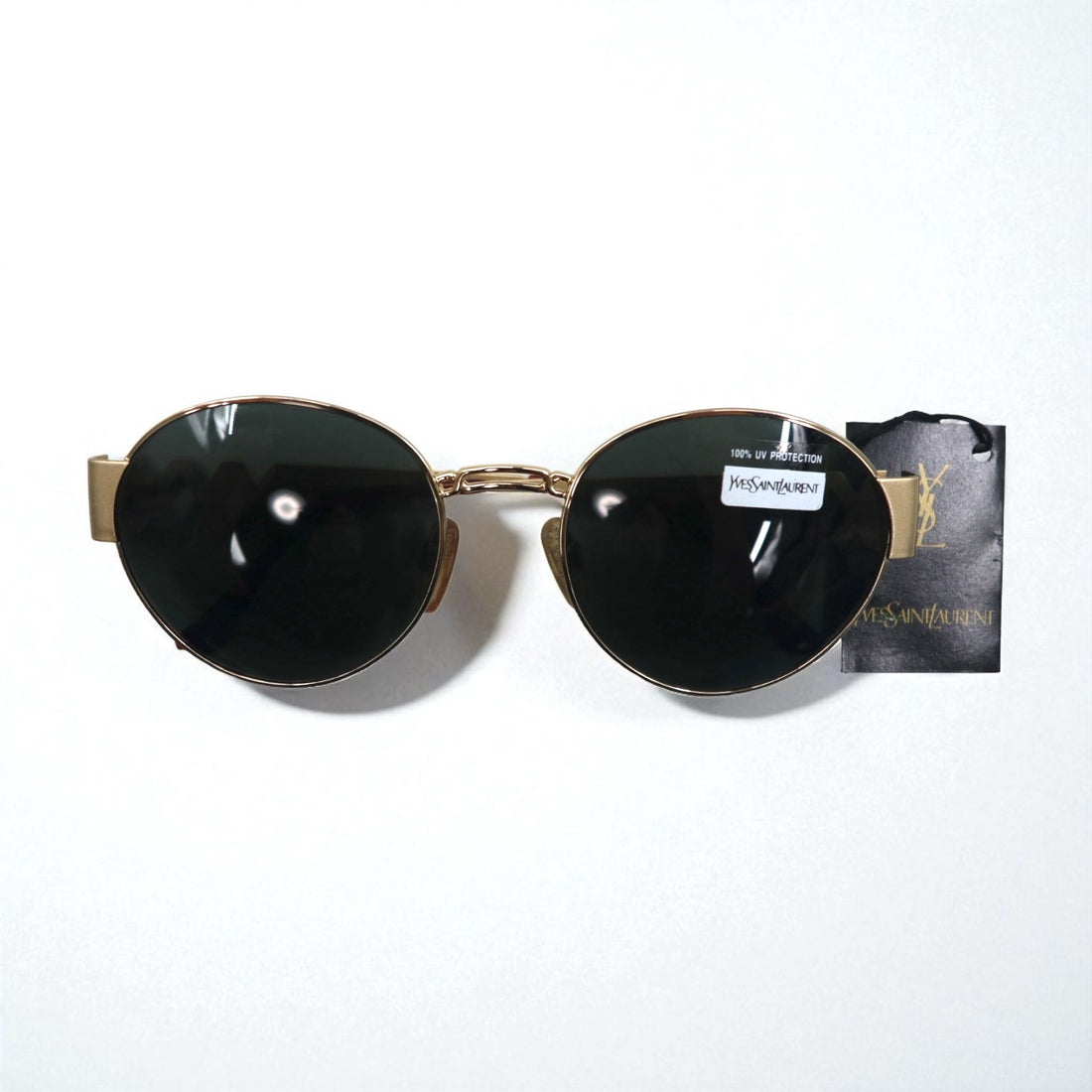 Vintage YVES SAINT LAURENT Made in Italy Boston Sunglasses, Gold Metal Frame, Round, 6037 Y101 135, Unused