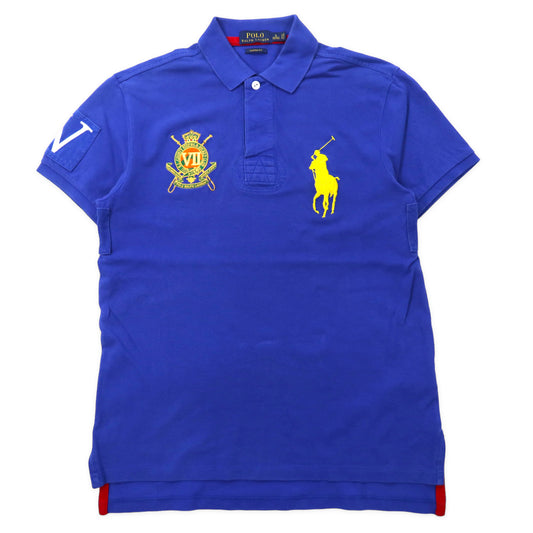 POLO RALPH LAUREN ビッグポニー ポロシャツ 170 ブルー コットン エンブレムロゴ刺繍 R.L.COUNTY RIDERS & JOCKEY CLUB