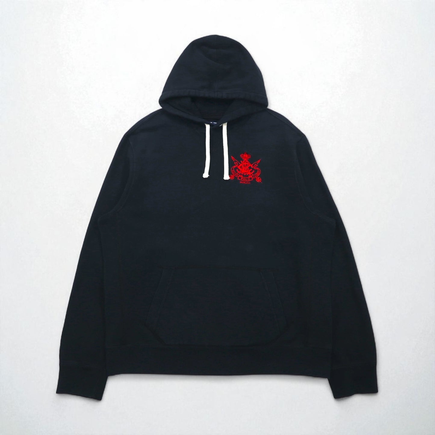 Polo Ralph Lauren 90s Reverse Weave Pullover Hoodie, Size XL, Black, with Embroidered Emblem Logo