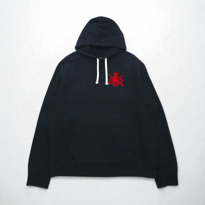 Polo Ralph Lauren 90s Reverse Weave Pullover Hoodie, Size XL, Black, with Embroidered Emblem Logo