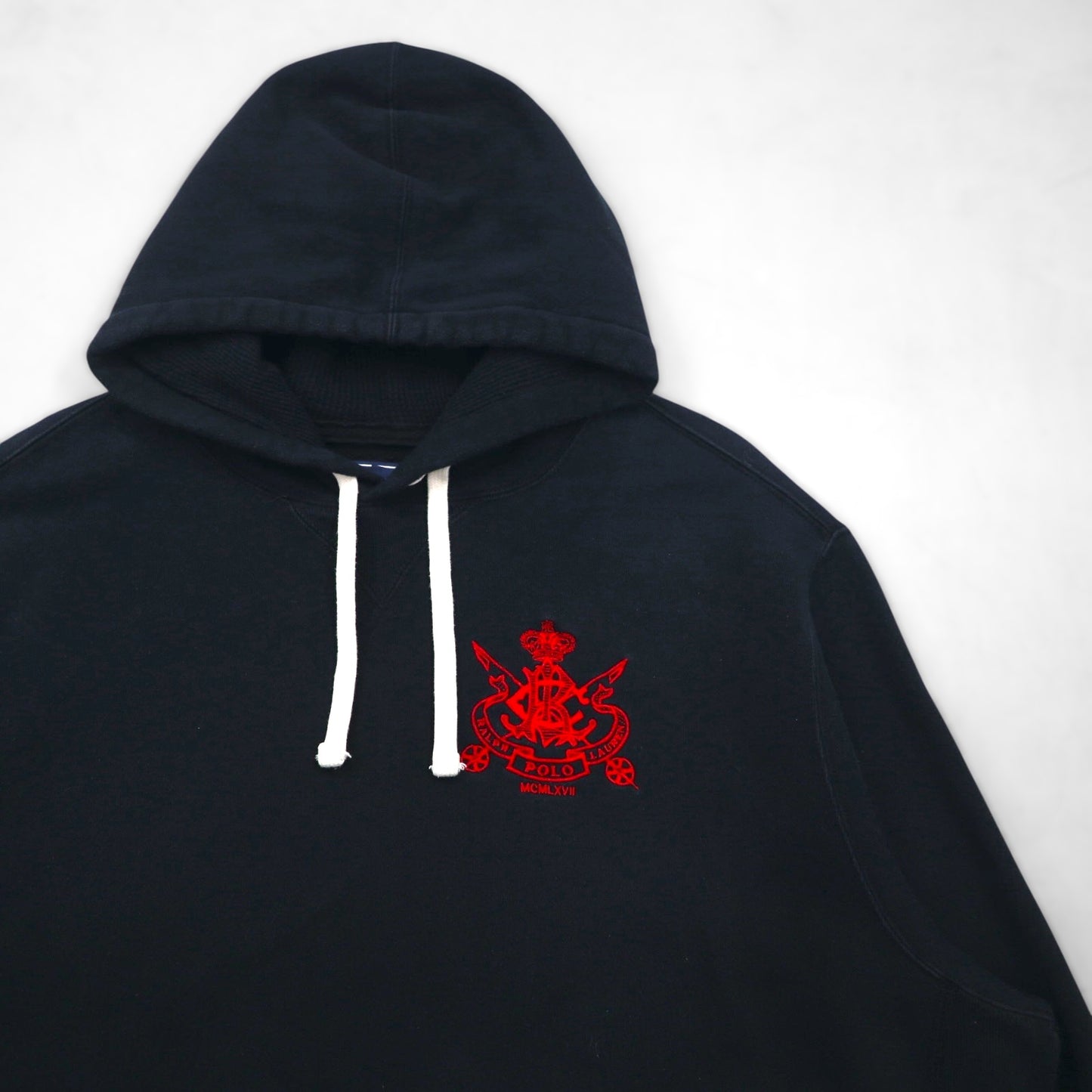 Polo Ralph Lauren 90s Reverse Weave Pullover Hoodie, Size XL, Black, with Embroidered Emblem Logo