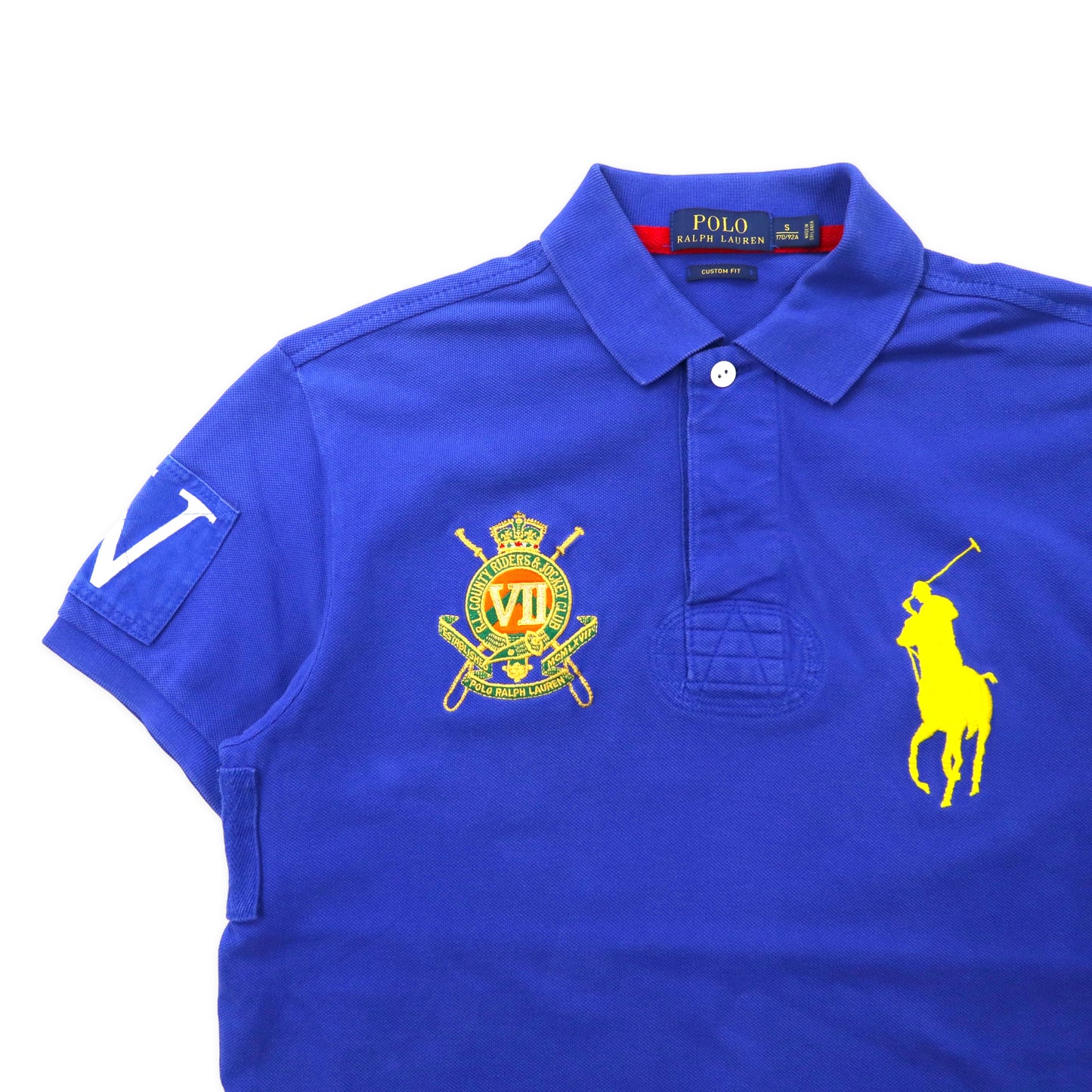 POLO RALPH LAUREN ビッグポニー ポロシャツ 170 ブルー コットン エンブレムロゴ刺繍 R.L.COUNTY RIDERS & JOCKEY CLUB