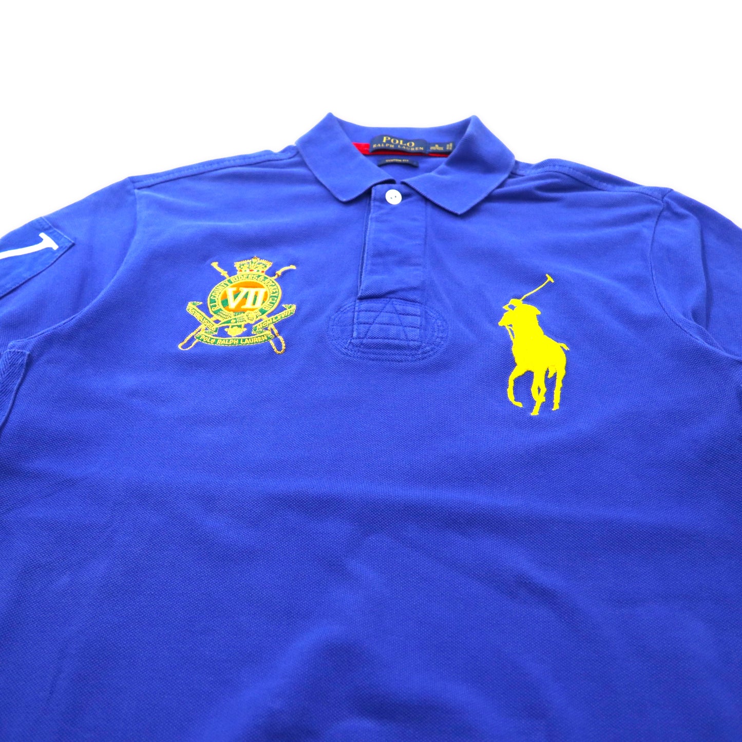 POLO RALPH LAUREN ビッグポニー ポロシャツ 170 ブルー コットン エンブレムロゴ刺繍 R.L.COUNTY RIDERS & JOCKEY CLUB