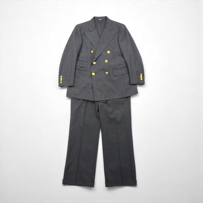 Polo Ralph Lauren 80年代 日本製 ピークドラペル ダブルブレスト セットアップ スーツ M グレー 金ボタン
