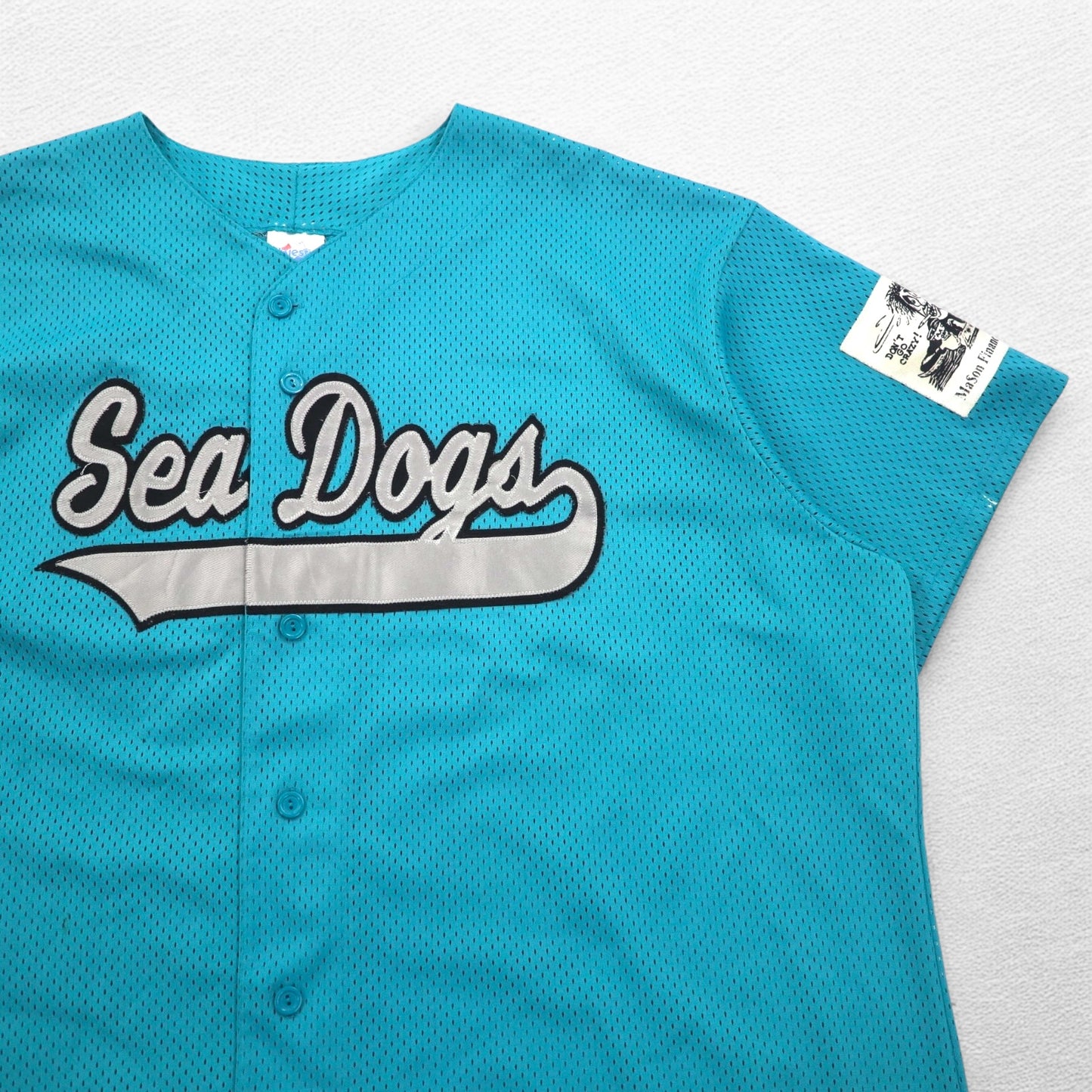 majestic 90s USA Made MiLB Mesh Baseball Shirt 2X Blue Sea Dogs Numbering