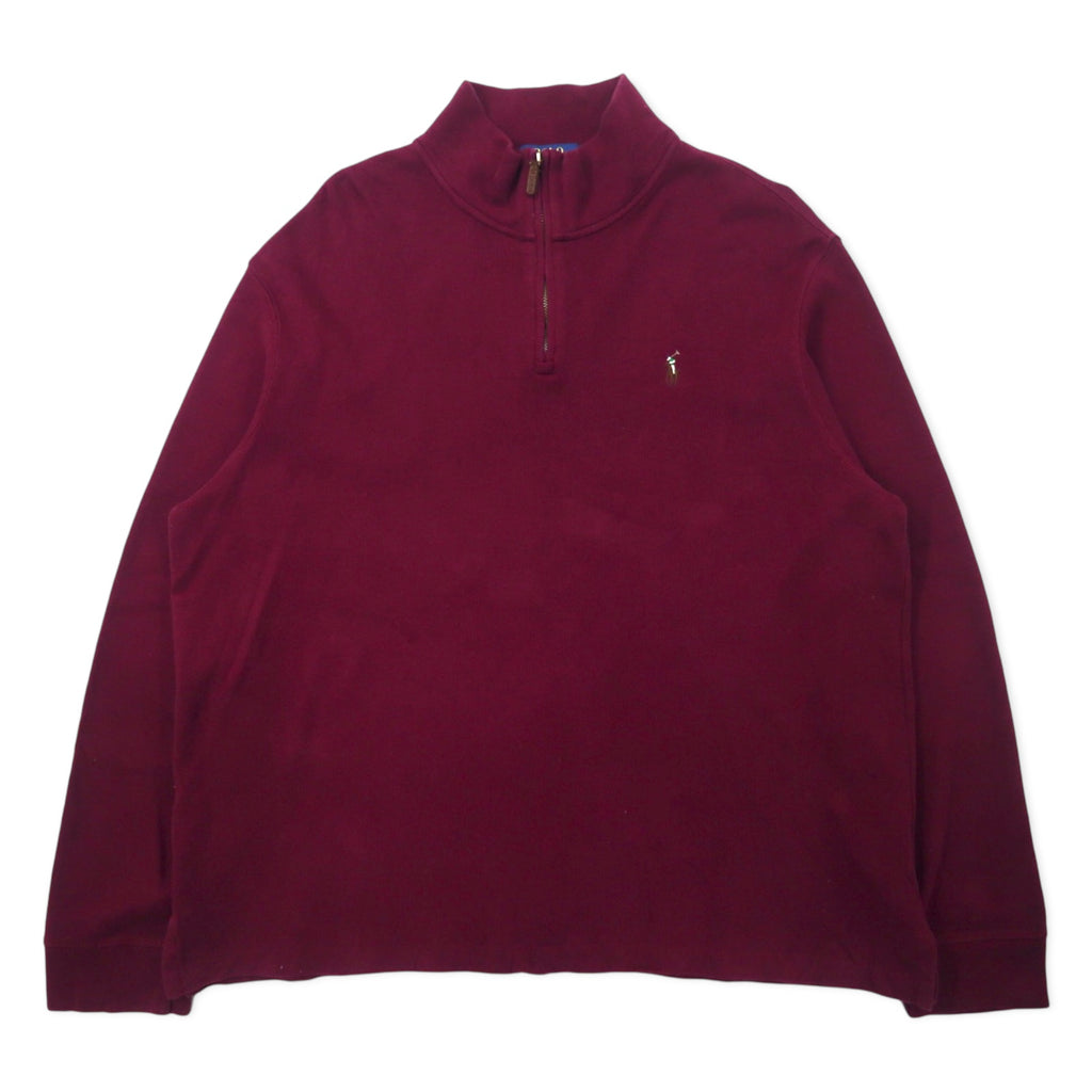 日本然リトテ-古着オンライン-POLO RALPH LAUREN ハーフジップ スウェット XL パープル コットン ESTATE RIB スモールポニー刺繍-POLO RALPH LAUREN Half Zip Sweatshirt XL Purple Cotton ESTATE RIB Small Pony Embroidery