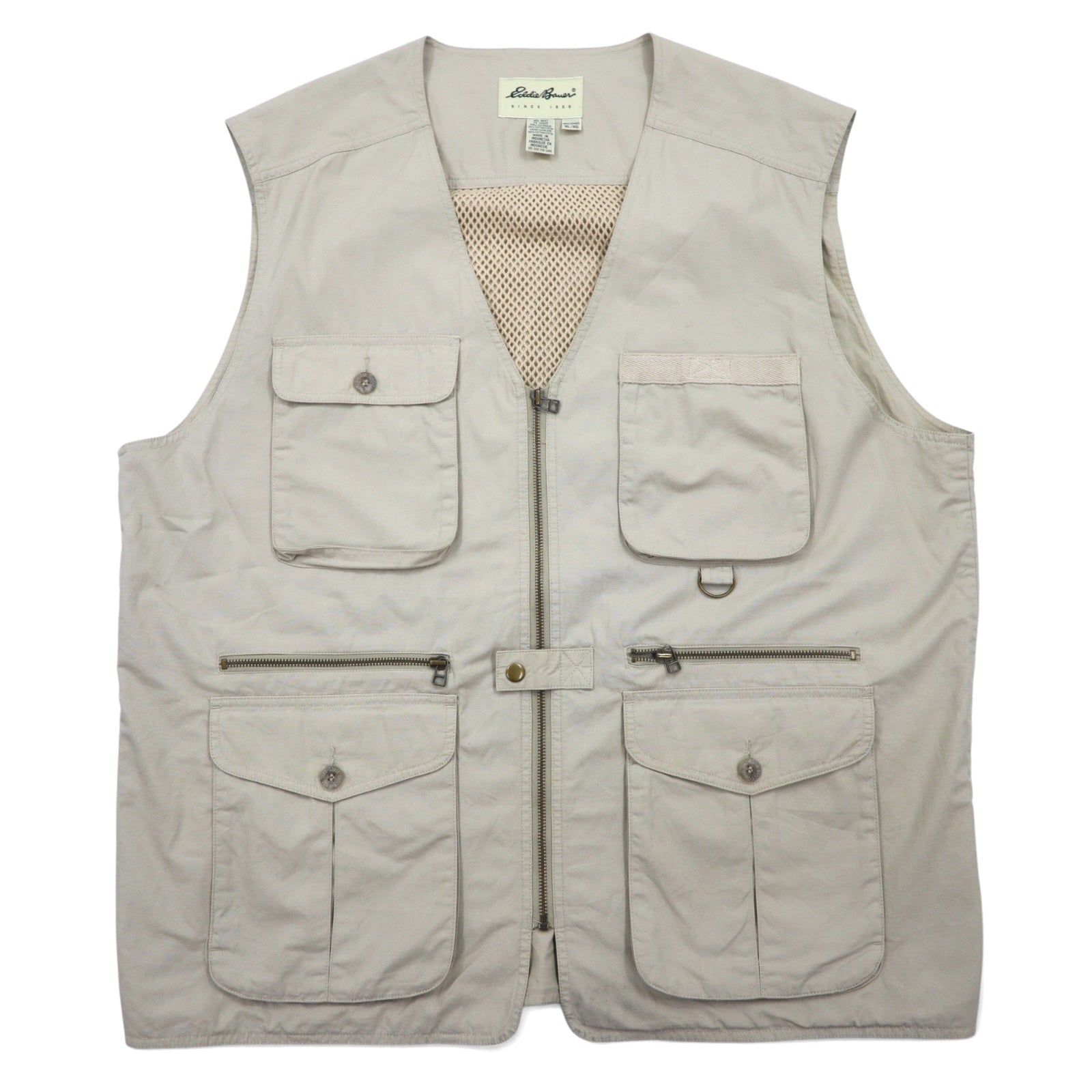 日本然リトテ-古着オンライン-Eddie Bauer 90年代 フィッシングベスト XL ベージュ コットン メッシュ切り替え ドローコード-Eddie Bauer 90's Fishing Vest XL Beige Cotton Mesh Switching Drawcord