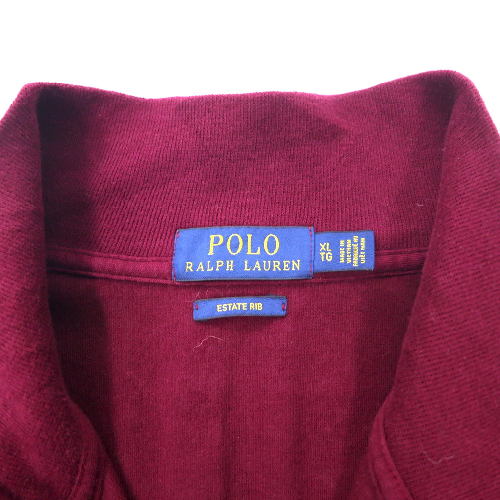 POLO RALPH LAUREN Half-Zip Sweatshirt XL Purple Cotton ESTATE RIB Small Pony Embroidery