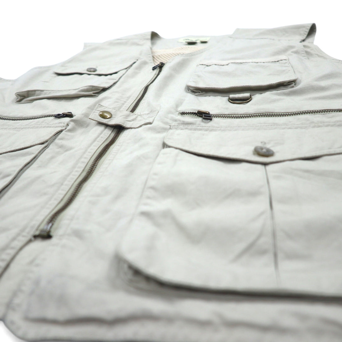 Eddie Bauer 90年代 フィッシングベスト XL ベージュ コットン メッシュ切り替え ドローコード