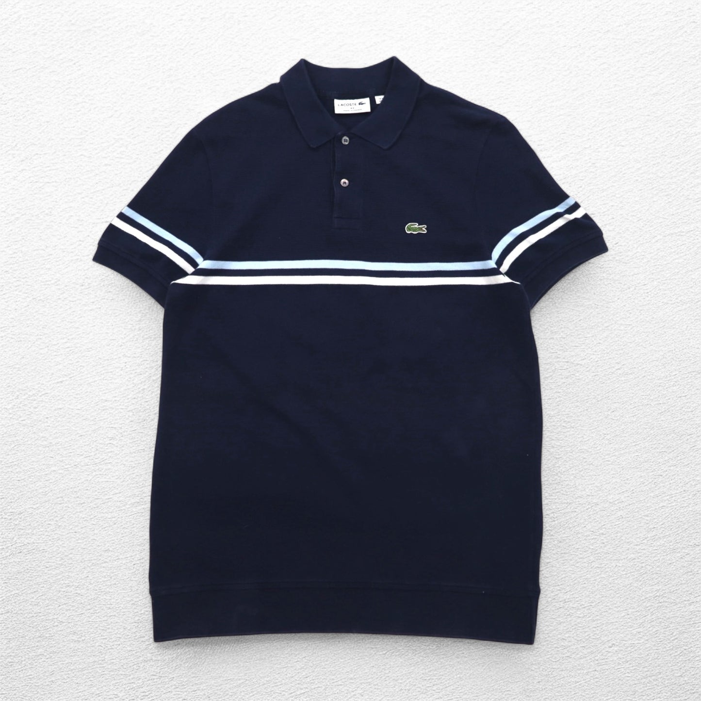 LACOSTE Made in France Polo Shirt M Navy Cotton Single Point Logo PH4246