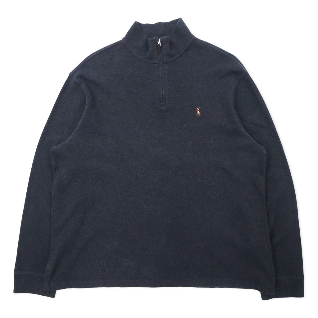 日本然リトテ-古着オンライン-POLO RALPH LAUREN ハーフジップ スウェット XL グレー コットン ESTATE RIB スモールポニー刺繍-POLO RALPH LAUREN Half Zip Sweatshirt XL Gray Cotton ESTATE RIB Small Pony Embroidery