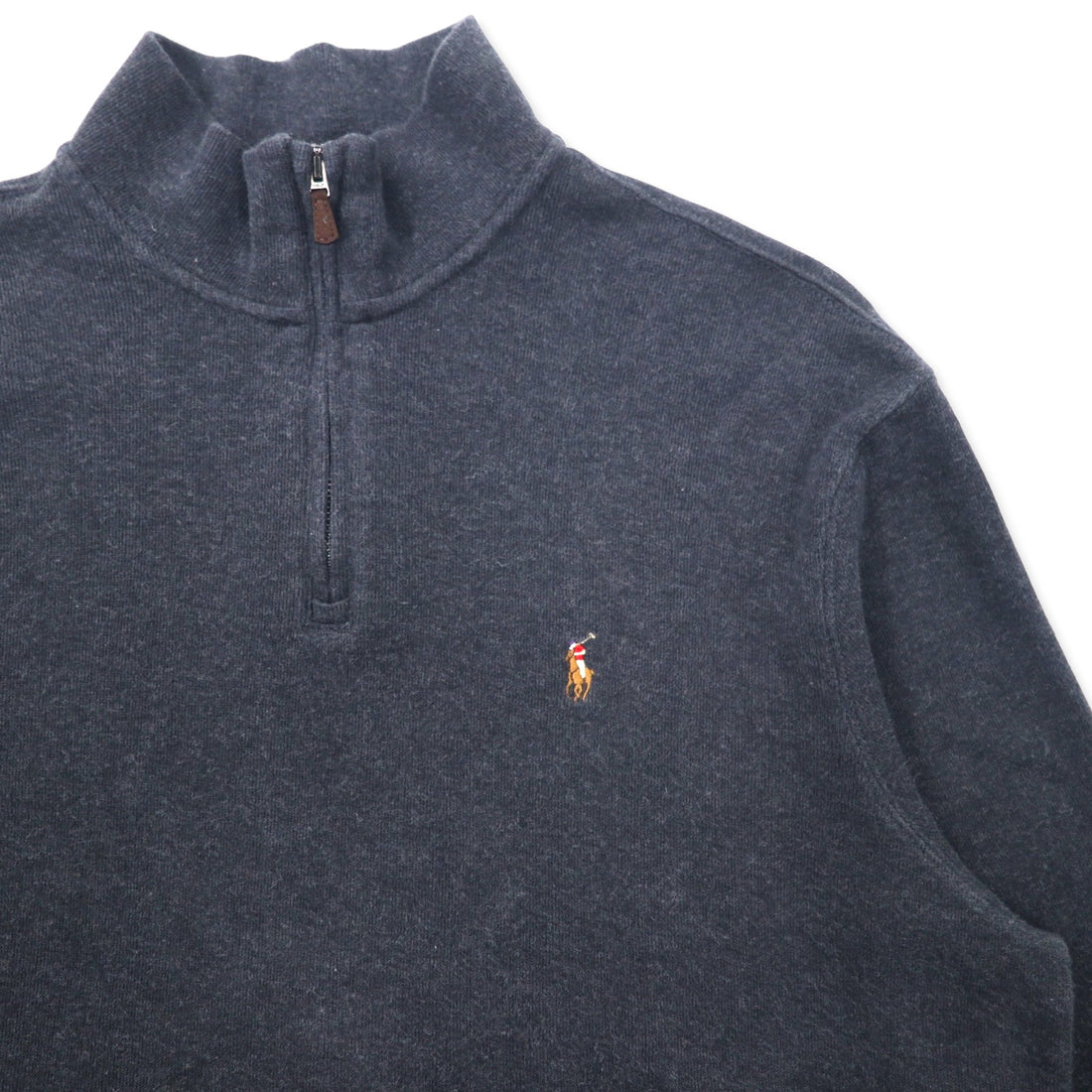 POLO RALPH LAUREN Half-Zip Sweatshirt XL Grey Cotton ESTATE RIB Small Pony Embroidery