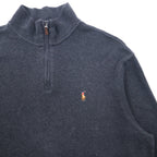 POLO RALPH LAUREN Half-Zip Sweatshirt XL Grey Cotton ESTATE RIB Small Pony Embroidery