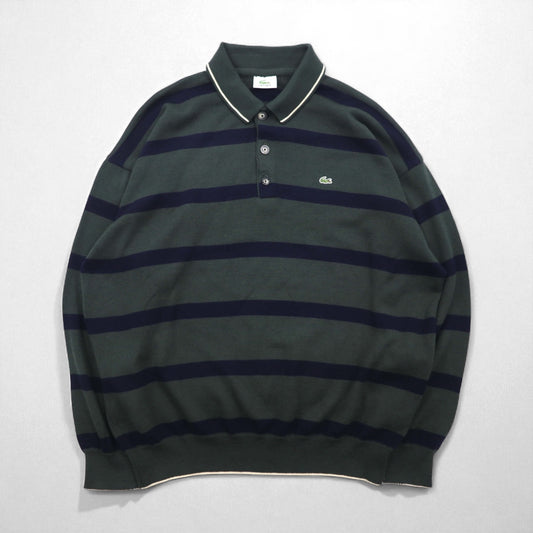 LACOSTE 80年代 ニット ポロ シャツ セーター XL グリーン ウール ボーダー