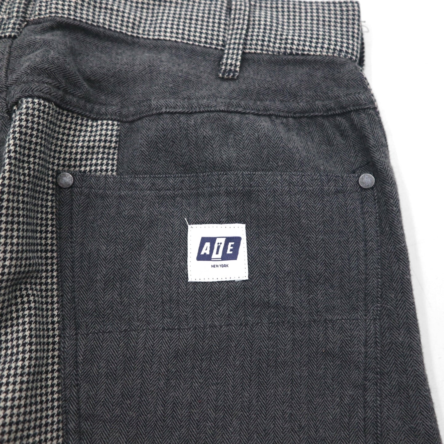 AiE ( Nepenthes ) 22AW USA製 クレイジーパターンパンツ Krazy Pant M グレー ヒッコリーストライプ ヘリンボーン 未使用品