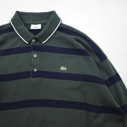 LACOSTE 80年代 ニット ポロ シャツ セーター XL グリーン ウール ボーダー