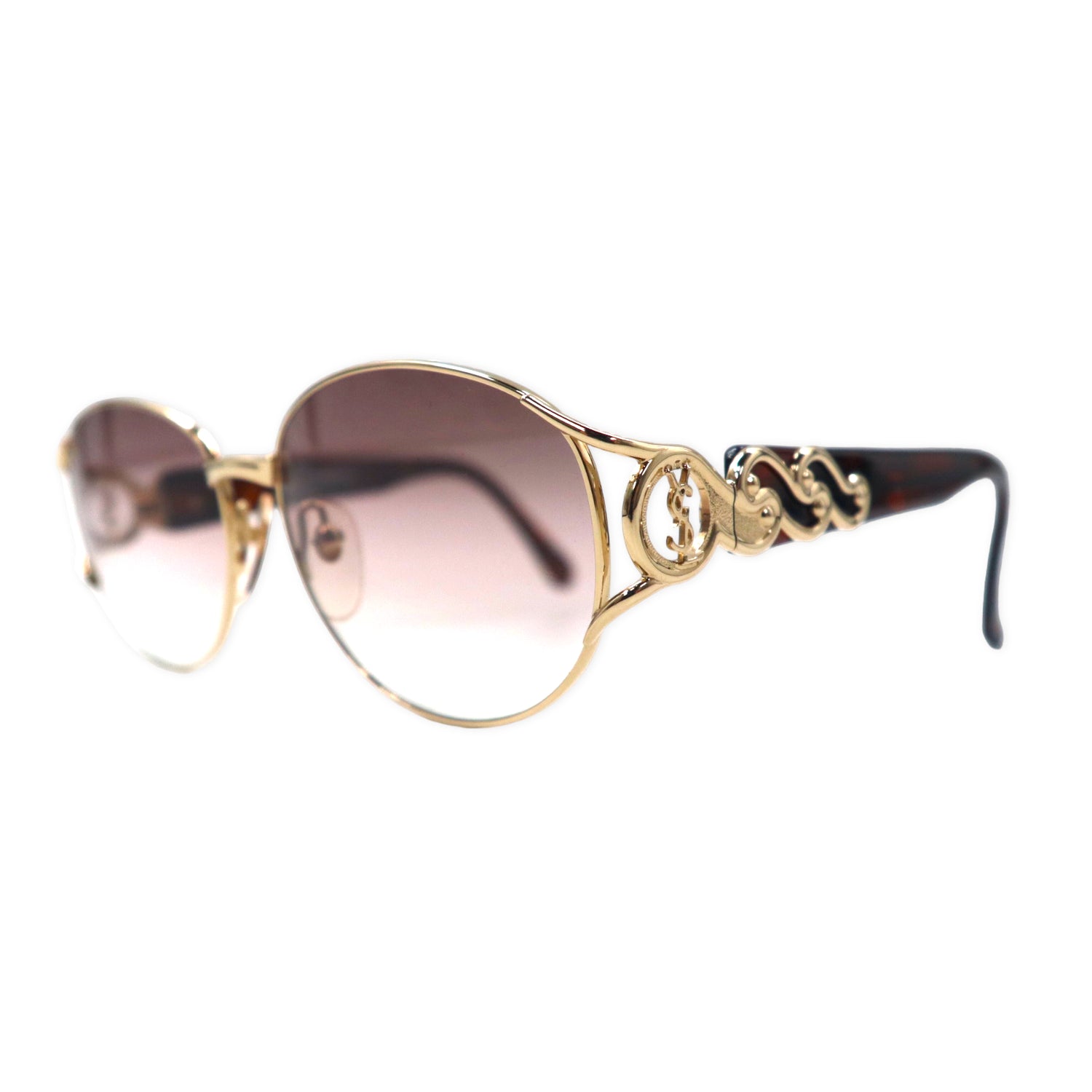 Yves Saint Laurent Sunglasses Gold Tortoiseshell Collar Lens UV 