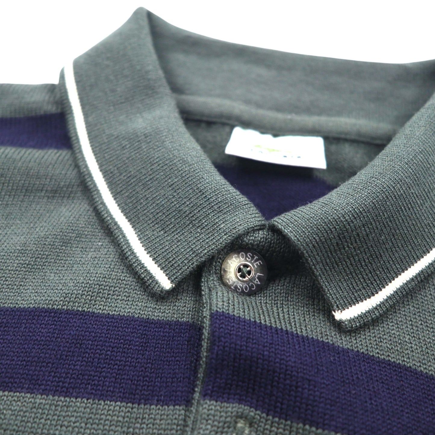 LACOSTE 80年代 ニット ポロ シャツ セーター XL グリーン ウール ボーダー