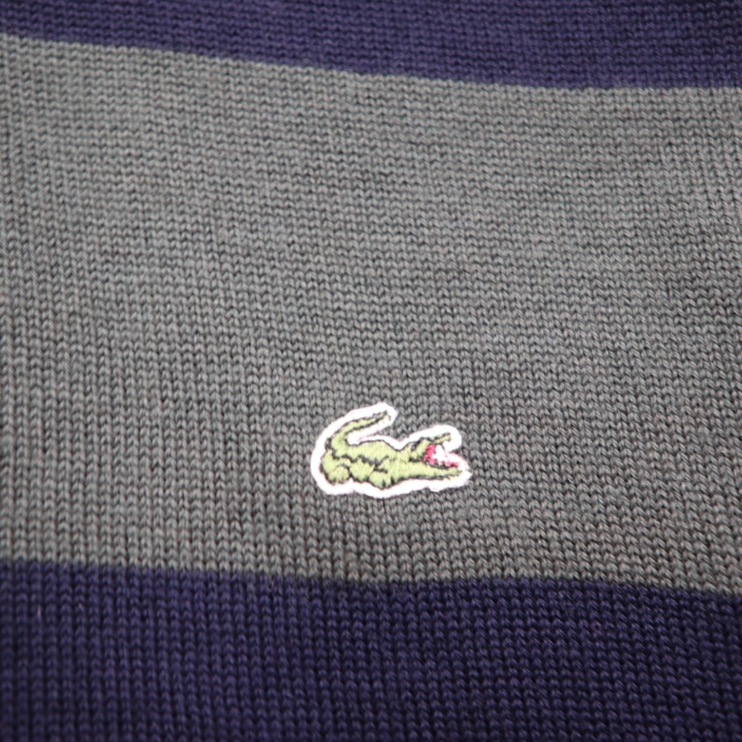 LACOSTE 80年代 ニット ポロ シャツ セーター XL グリーン ウール ボーダー