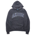 日本然リトテ-古着オンライン-CHAMPION ECO FLEECE カレッジプリント プルオーバー パーカー M グレー コットン AKRON アーチロゴ 裏起毛-CHAMPION ECO FLEECE College Print Pullover Hoodie M Gray Cotton AKRON Arch Logo brushed lining