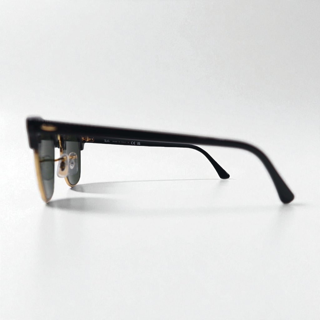 Ray-Ban Clubmaster Half-Rim Sunglasses, Black, RB3016 W0365, 49-21, 140mm, 3N, Made in Italy
