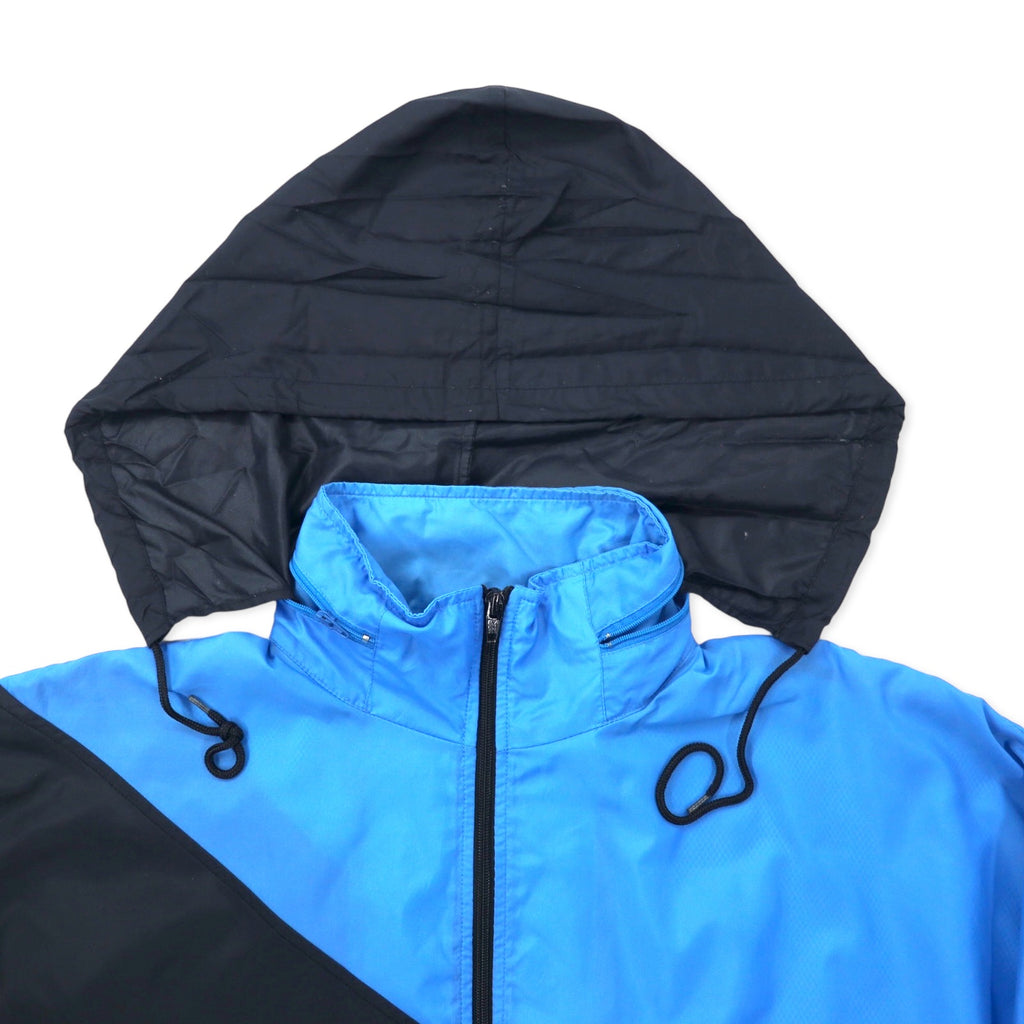 Reebok SPORT 90s Nylon Jacket M Blue Black Retractable Hood Back Logo Embroidered