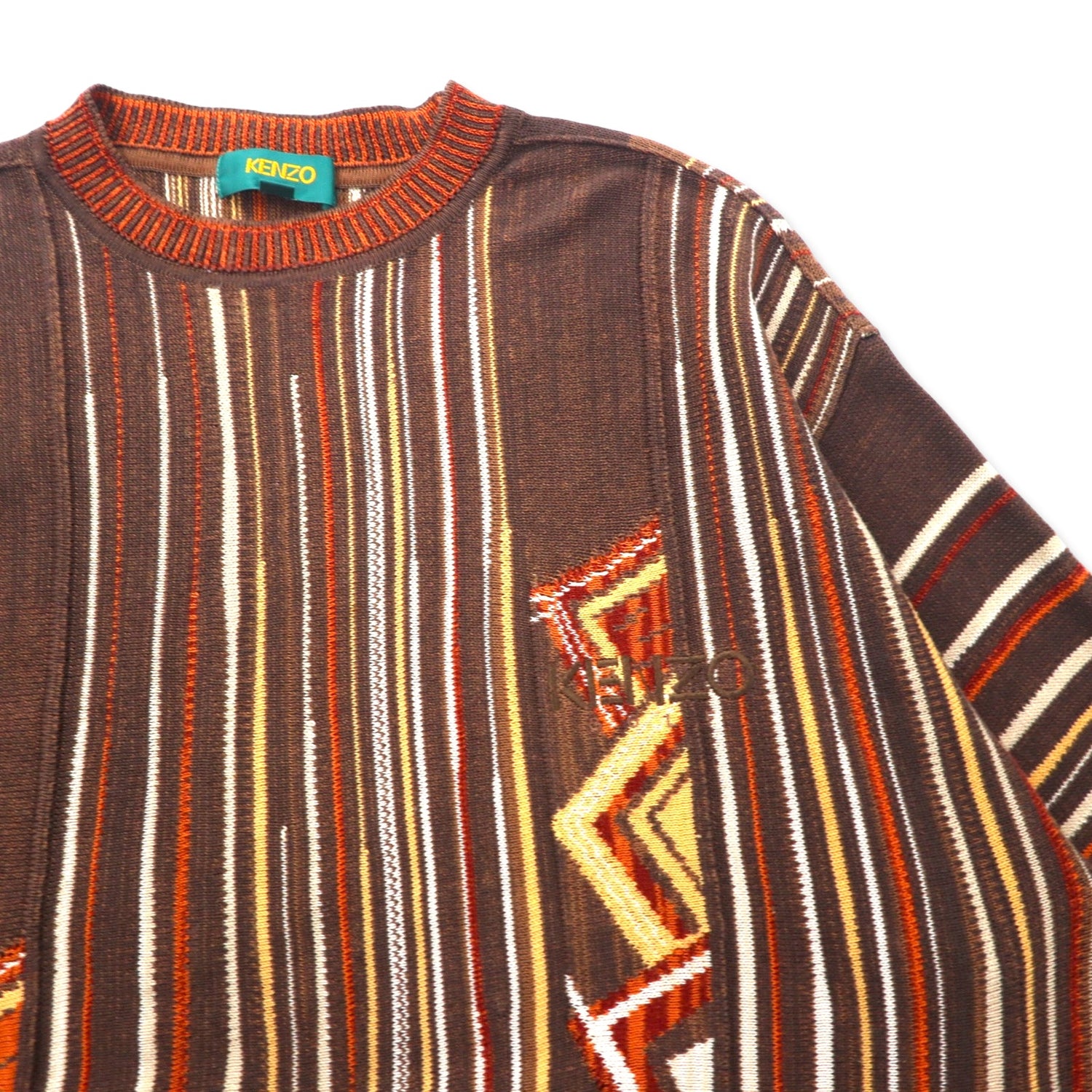 KENZO GOLF 90's Patterned Knit Sweater 3 Brown Cotton One Point 