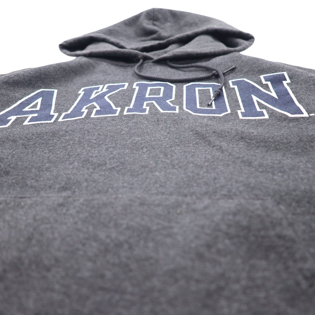 CHAMPION ECO FLEECE College Print Pullover Hoodie M Gray Cotton AKRON Arch Logo Fleece Lining