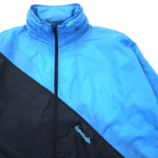 Reebok SPORT 90s Nylon Jacket M Blue Black Retractable Hood Back Logo Embroidered