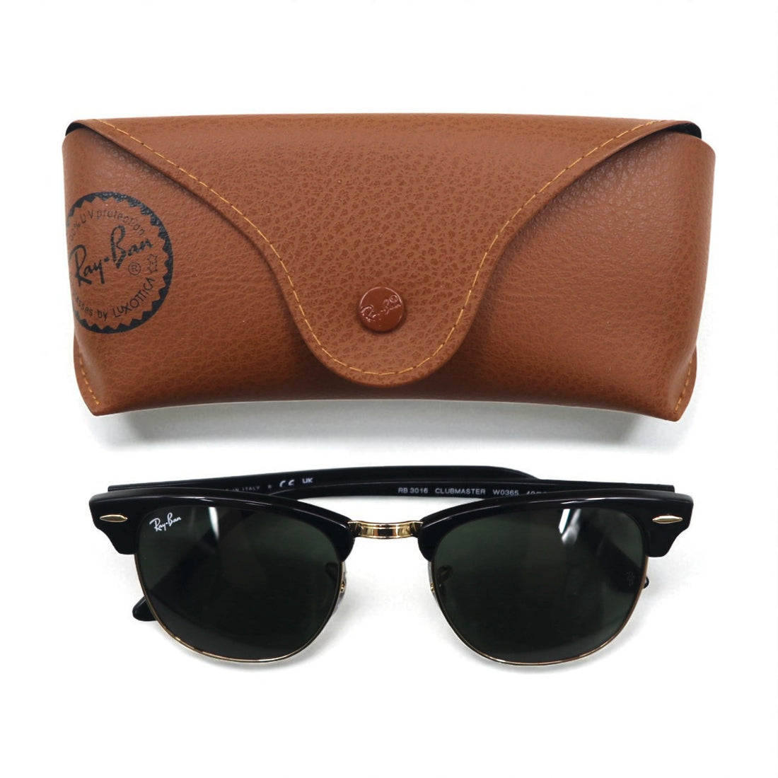 Ray-Ban Clubmaster Half-Rim Sunglasses, Black, RB3016 W0365, 49-21, 140mm, 3N, Made in Italy