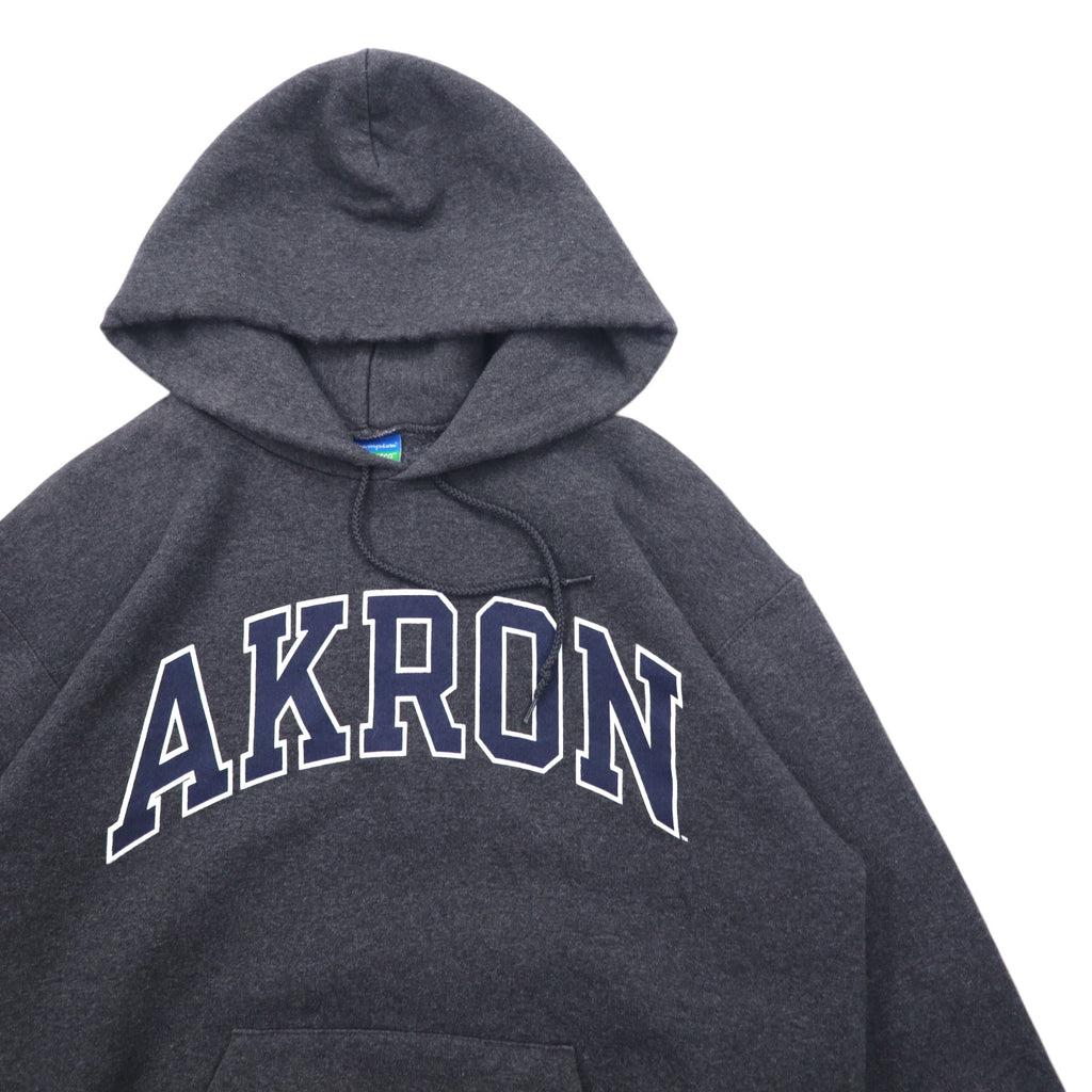 CHAMPION ECO FLEECE College Print Pullover Hoodie M Gray Cotton AKRON Arch Logo Fleece Lining