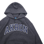 CHAMPION ECO FLEECE College Print Pullover Hoodie M Gray Cotton AKRON Arch Logo Fleece Lining