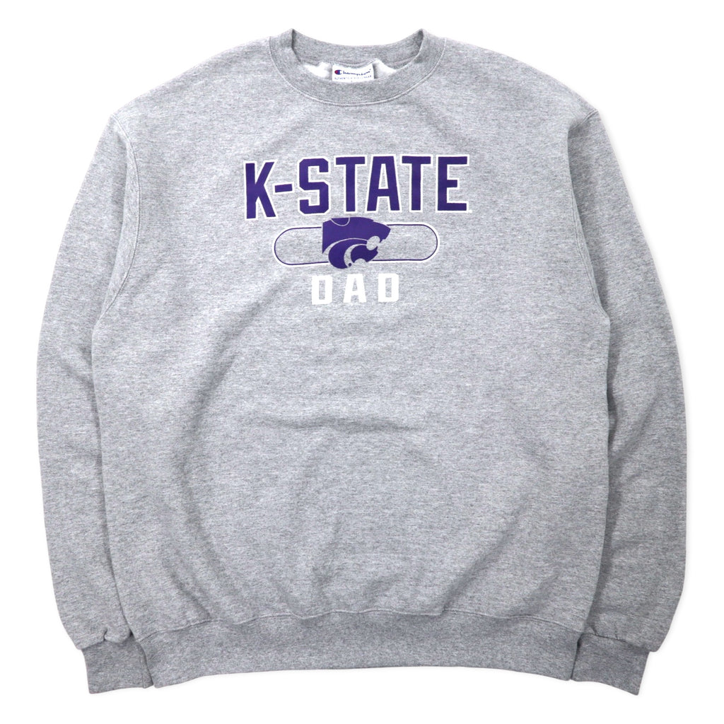 日本然リトテ-古着オンライン-Champion カレッジ プリント スウェット 2XL グレー コットン 裏起毛 NCAA K-STATE DAD ビッグサイズ エルサルバドル製-Champion College Print Sweatshirt 2XL Gray Cotton brushed lining NCAA K-STATE DAD Big Size El Salvador Made