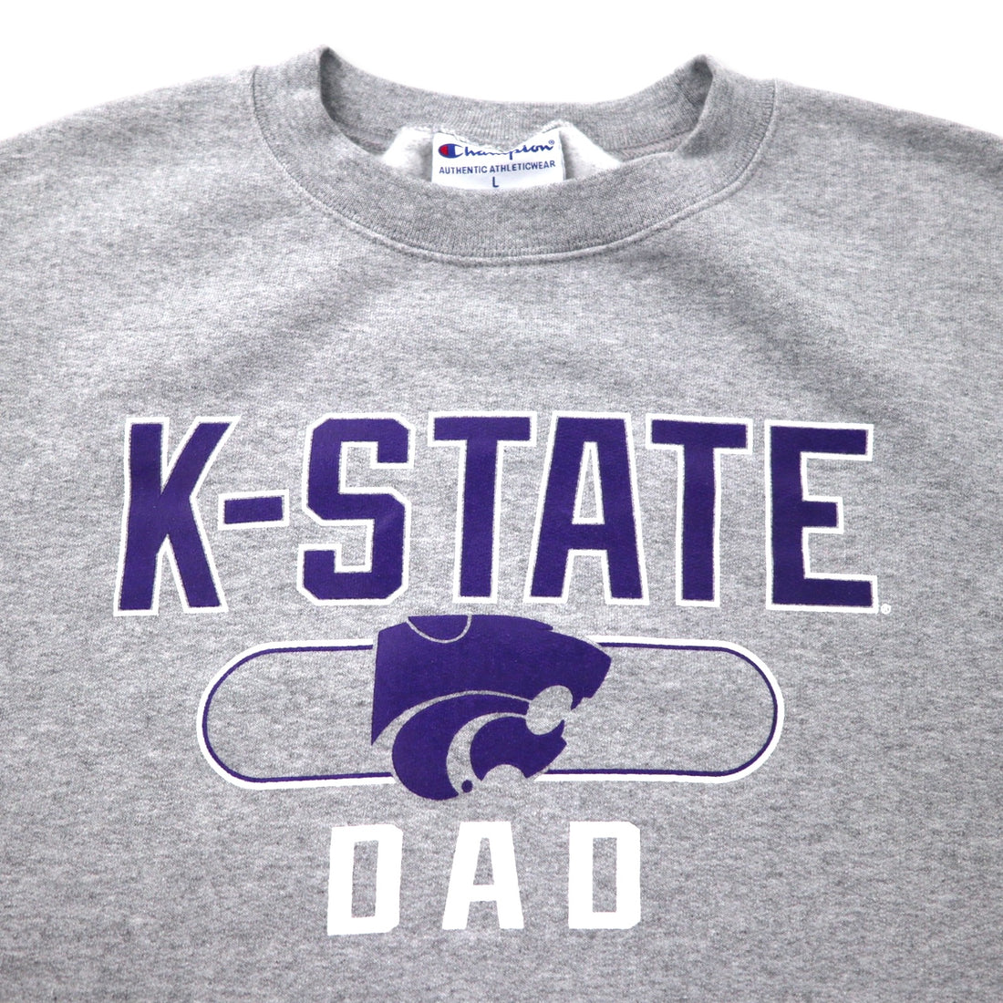Champion College Print Sweatshirt, 2XL, Grey, Cotton, Fleece Lining, NCAA, K-STATE DAD, Big Size, Made in El Salvador