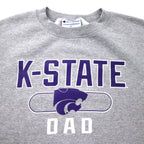 Champion College Print Sweatshirt, 2XL, Grey, Cotton, Fleece Lining, NCAA, K-STATE DAD, Big Size, Made in El Salvador