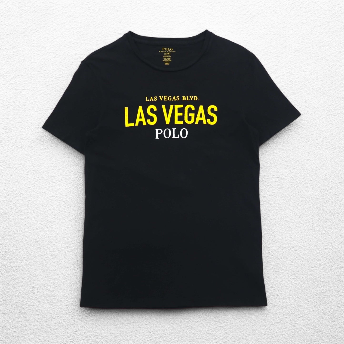 POLO RALPH LAUREN T-shirt, S, black, cotton, LAS VEGAS print, made in Peru