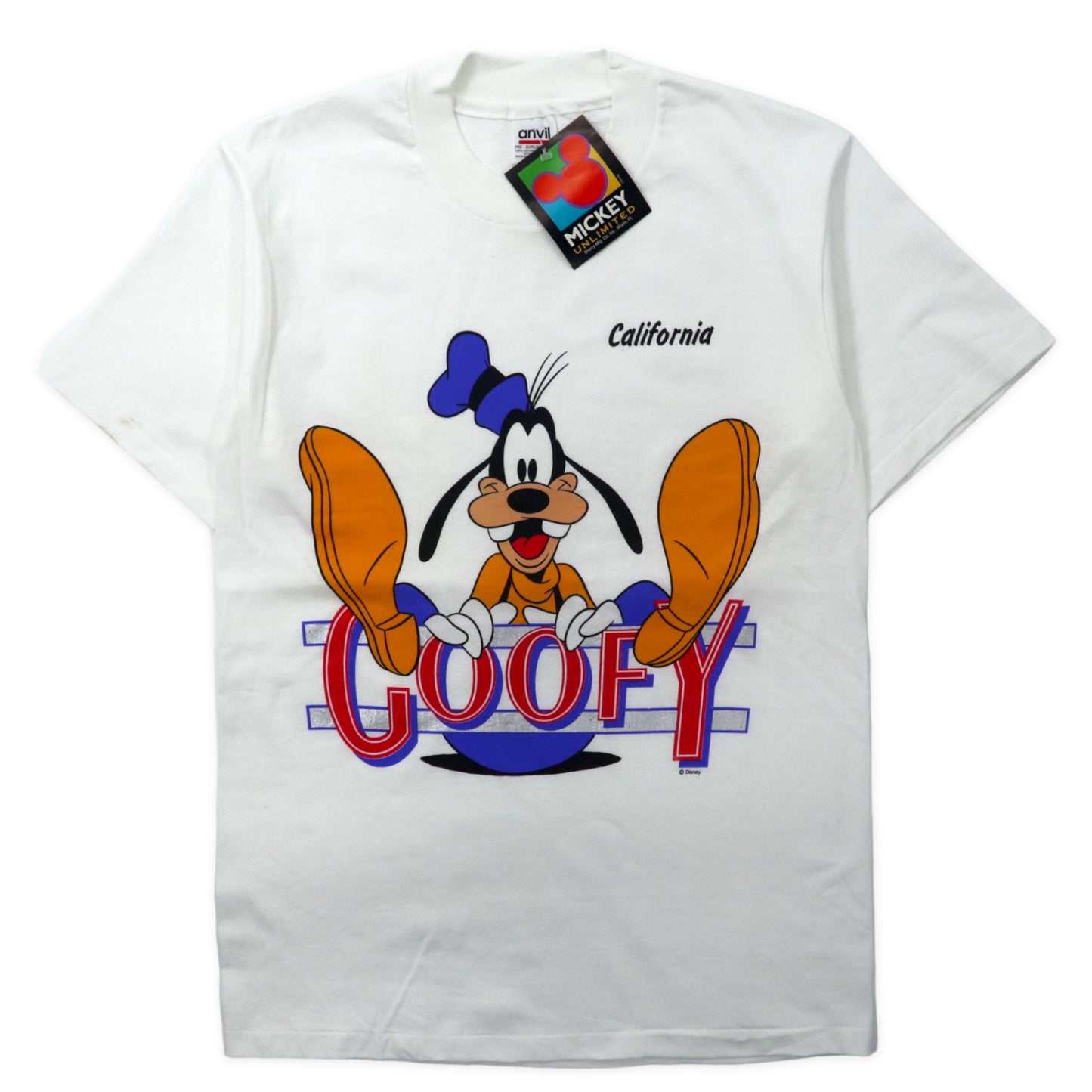 USA MADE 90's MICKEY UNLIMITED Character Print T -shirt M White Cotton  Anvil Body GOOFY Goofy Unused