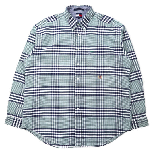 TOMMY HILFIGER 90年代 ボタンダウンシャツ XL ネイビー チェック コットン ワンポイントロゴ刺繍 ビッグサイズ