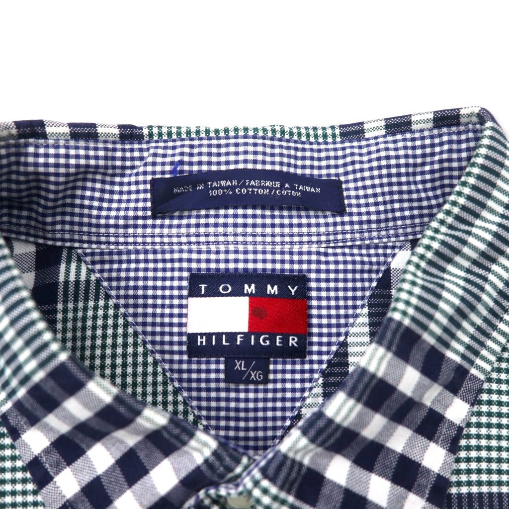 TOMMY HILFIGER 90s Button-down Shirt, XL, Navy, Check, Cotton, One-Point Logo Embroidery, Big Size