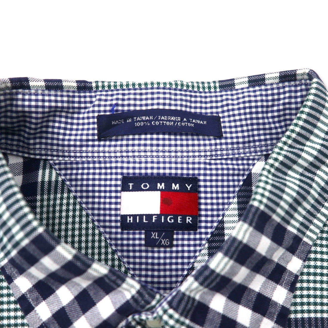 TOMMY HILFIGER 90s Button-down Shirt, XL, Navy, Check, Cotton, One-Point Logo Embroidery, Big Size