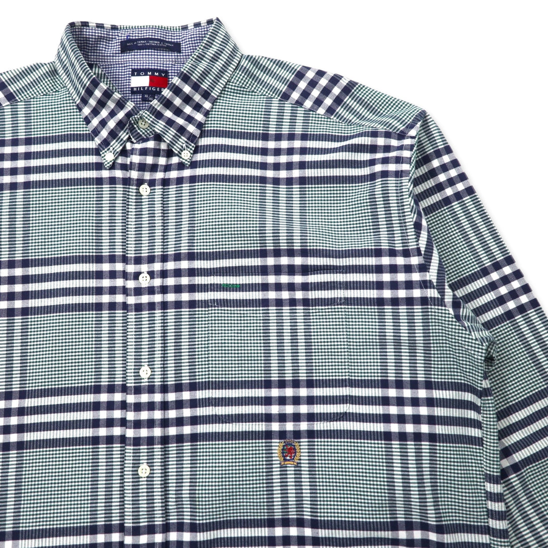 TOMMY HILFIGER 90s Button-down Shirt, XL, Navy, Check, Cotton, One-Point Logo Embroidery, Big Size