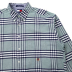 TOMMY HILFIGER 90s Button-down Shirt, XL, Navy, Check, Cotton, One-Point Logo Embroidery, Big Size