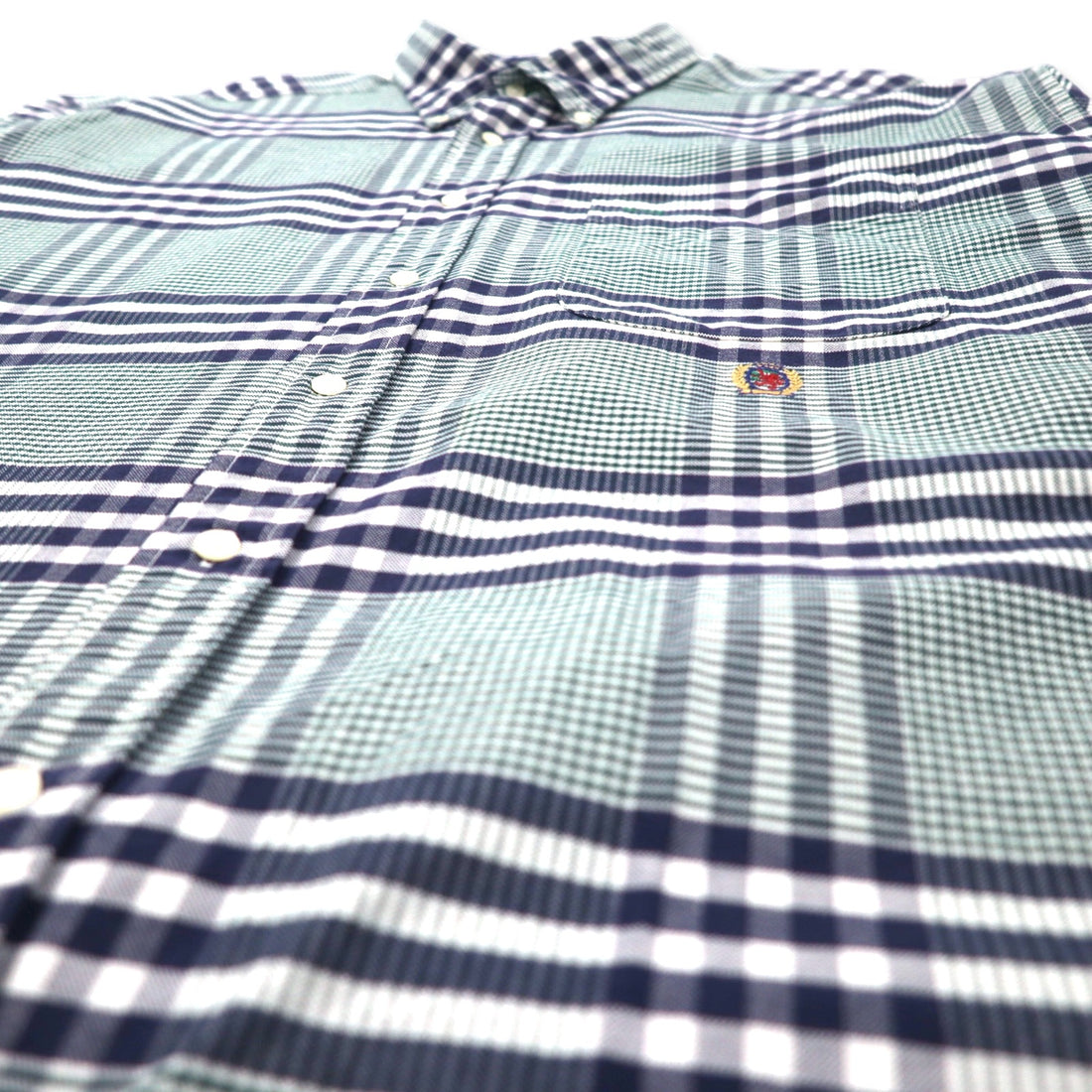TOMMY HILFIGER 90s Button-down Shirt, XL, Navy, Check, Cotton, One-Point Logo Embroidery, Big Size