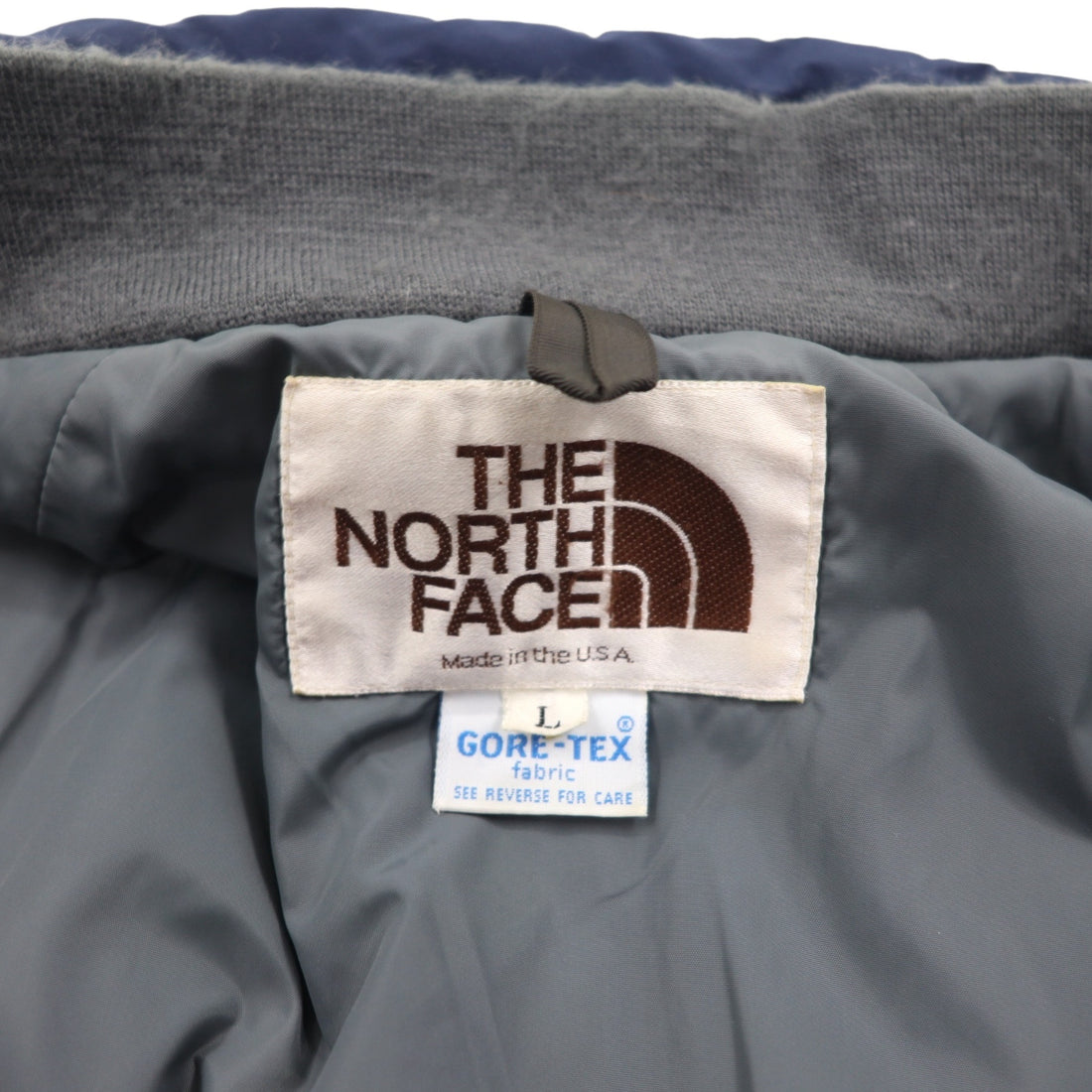 THE NORTH FACE 80s Brown Tag Made in USA GORE-TEX Padded Rain Coat Insulation Jacket, Size L, Navy Nylon Waterproof