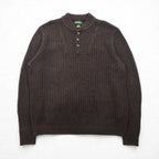 Eddie Bauer ヘンリーネック リブニット セーター L ブラウン ローゲージ コットン