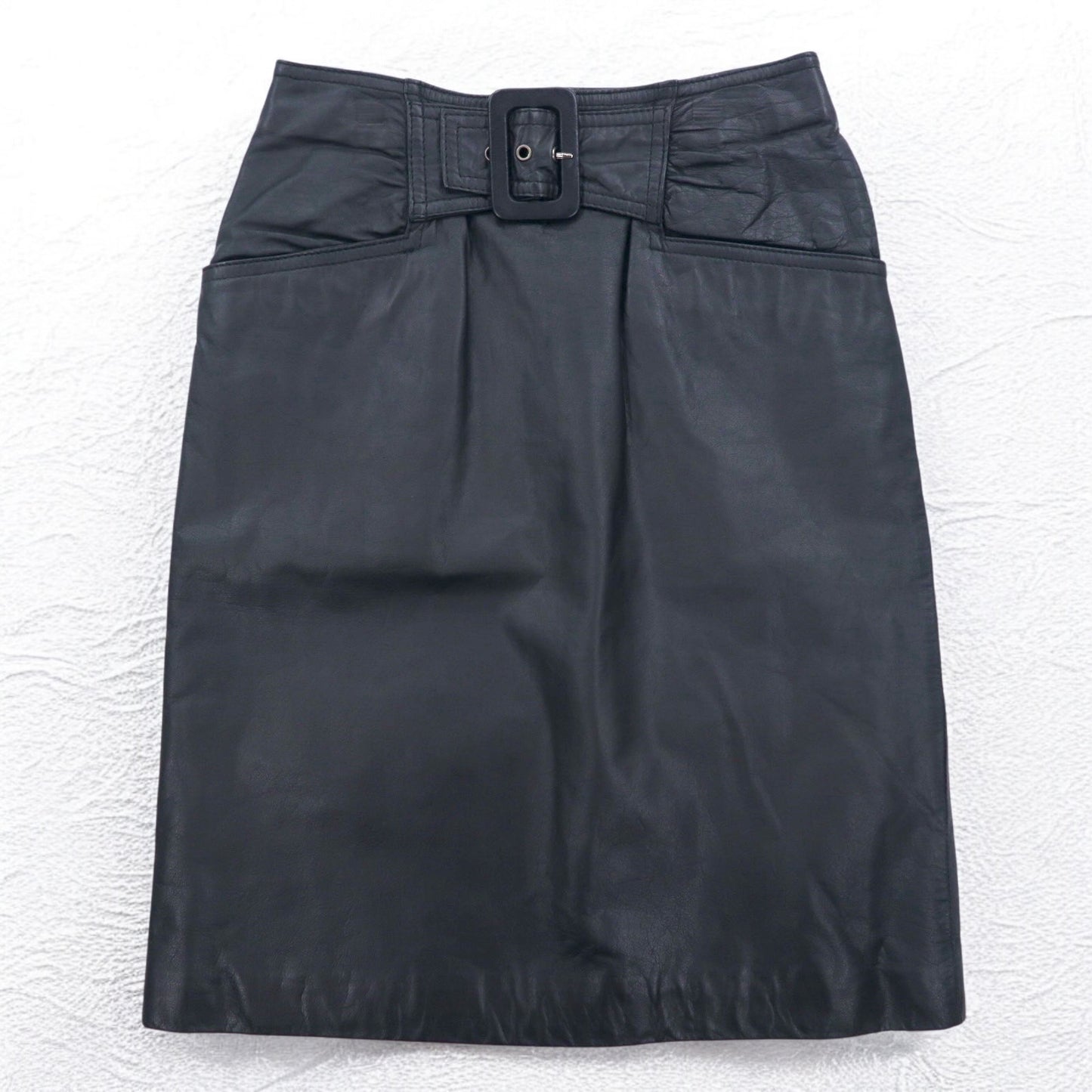 Vintage 90s Leather Skirt U・L・C 90年代 ベルテッド レザースカート S ブラック