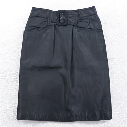 Vintage 90s Leather Skirt U・L・C 90年代 ベルテッド レザースカート S ブラック