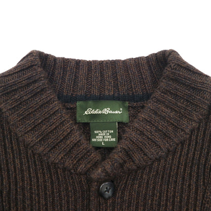 Eddie Bauer ヘンリーネック リブニット セーター L ブラウン ローゲージ コットン