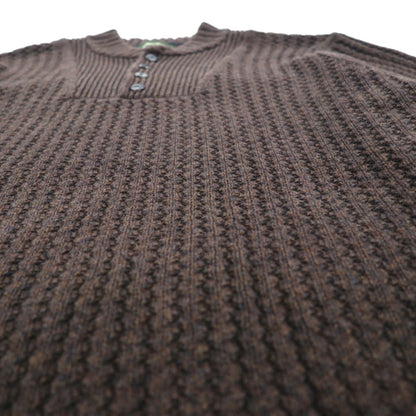 Eddie Bauer ヘンリーネック リブニット セーター L ブラウン ローゲージ コットン