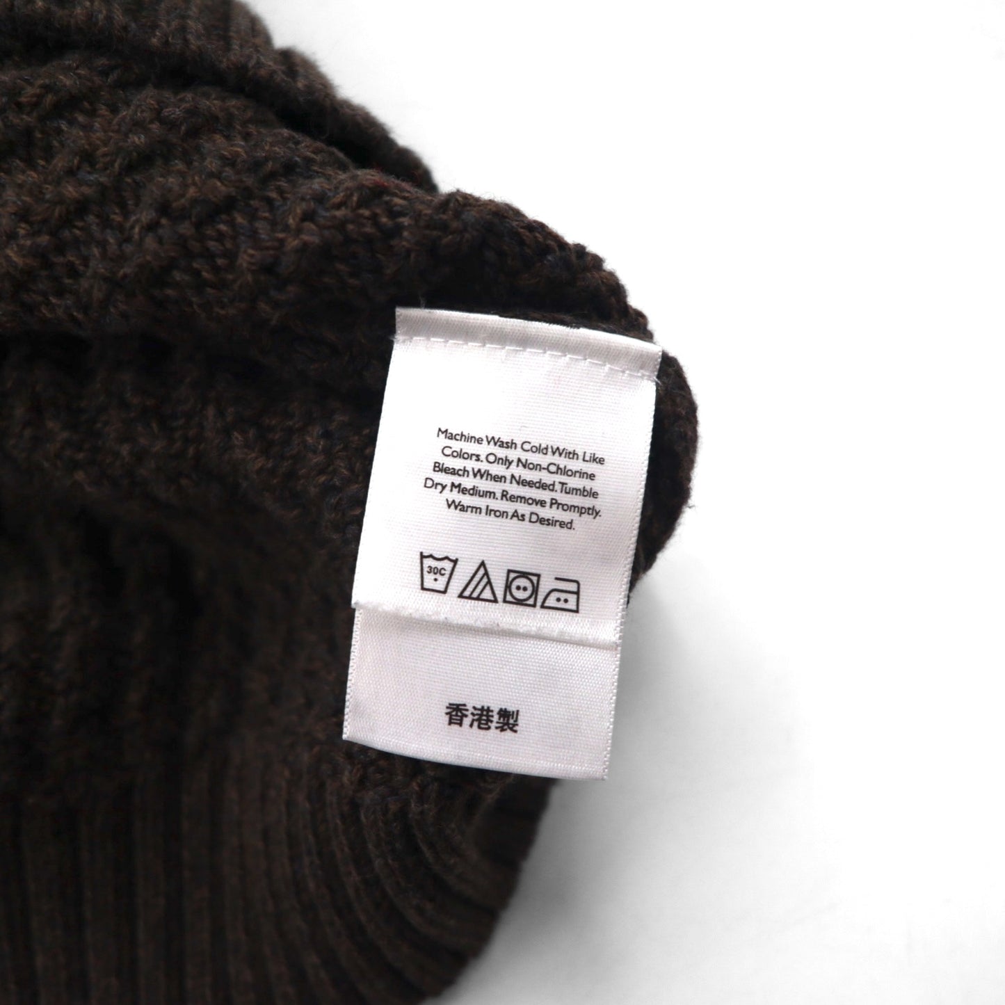 Eddie Bauer ヘンリーネック リブニット セーター L ブラウン ローゲージ コットン